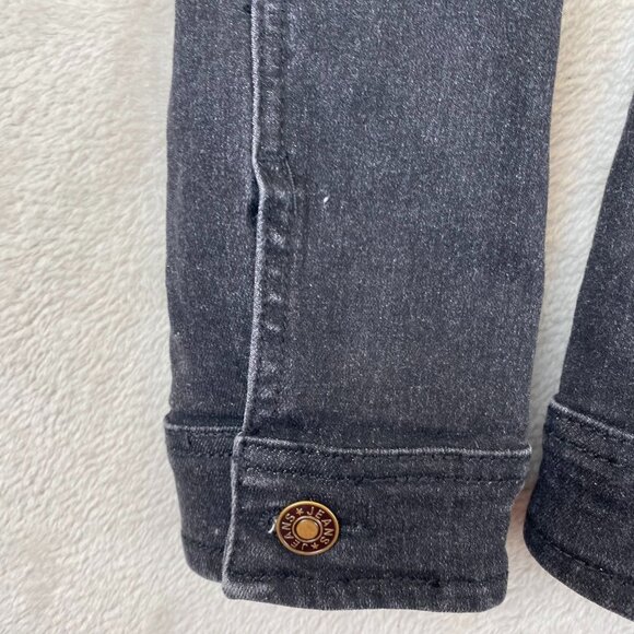 Women's Black Denim Jean Jacket Medium Stretch Fitted Classic Button Y2K - Picture 10 of 12